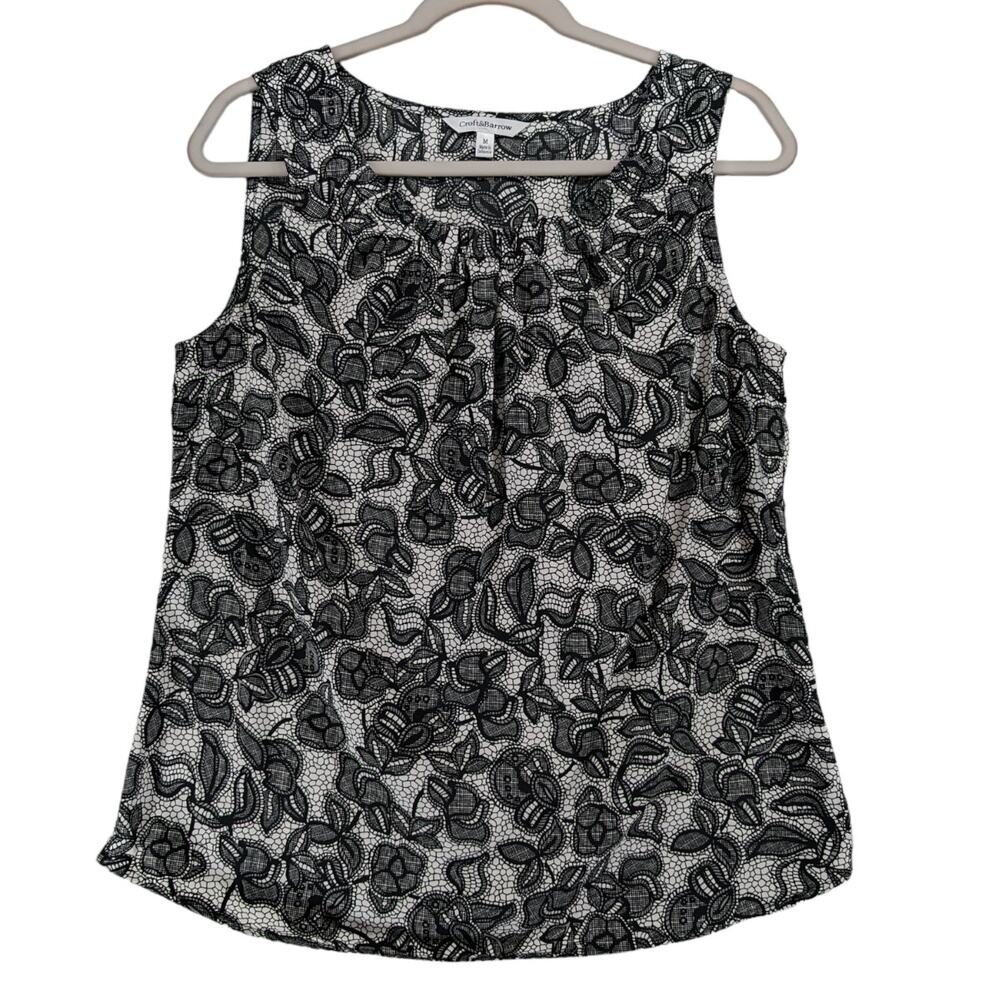 Croft & Barrow Floral Blouse M Black White Sleeveless Crewneck Layer‎ Office Top
